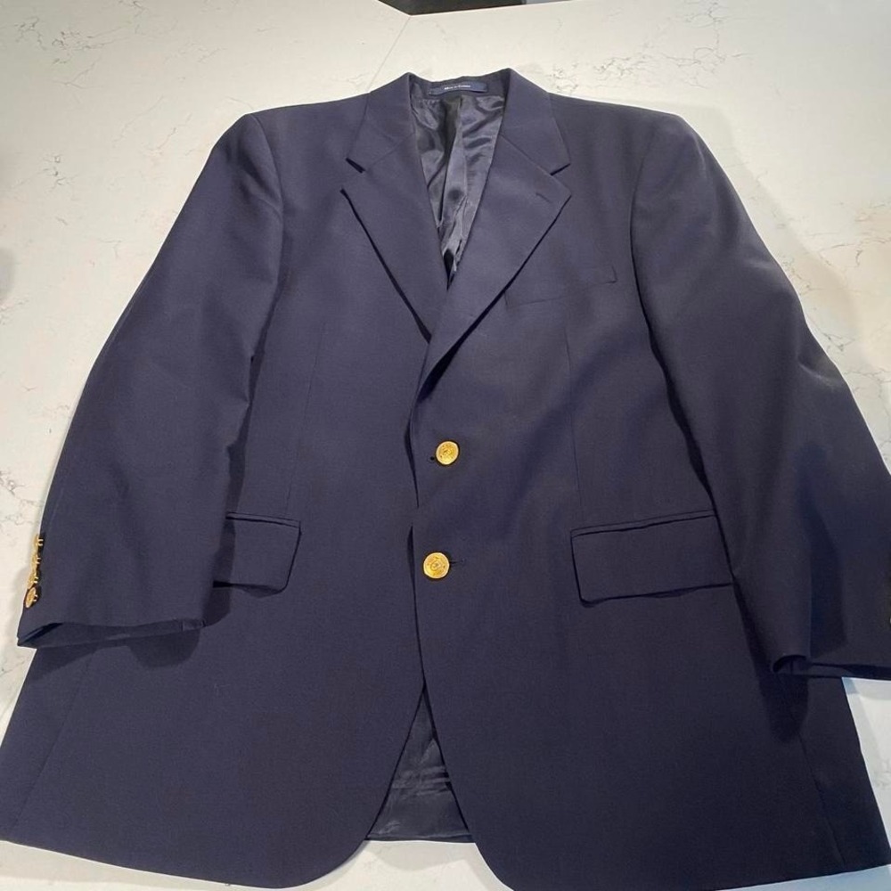 Chaps Ralph Lauren 100% Wool Navy Blazer Sport Coat 43R Gold Buttons